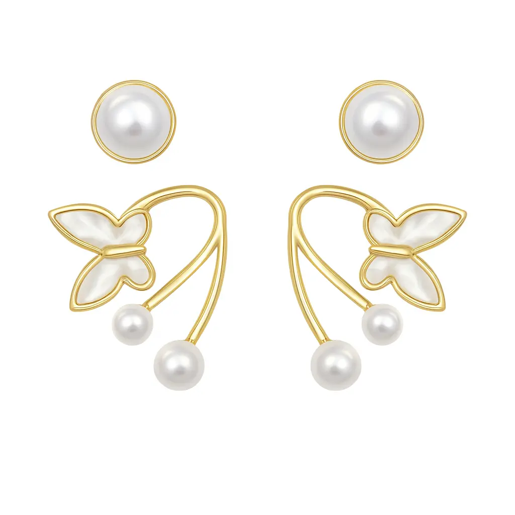 Elegant Gold Butterfly Earrings with Pearls.webp