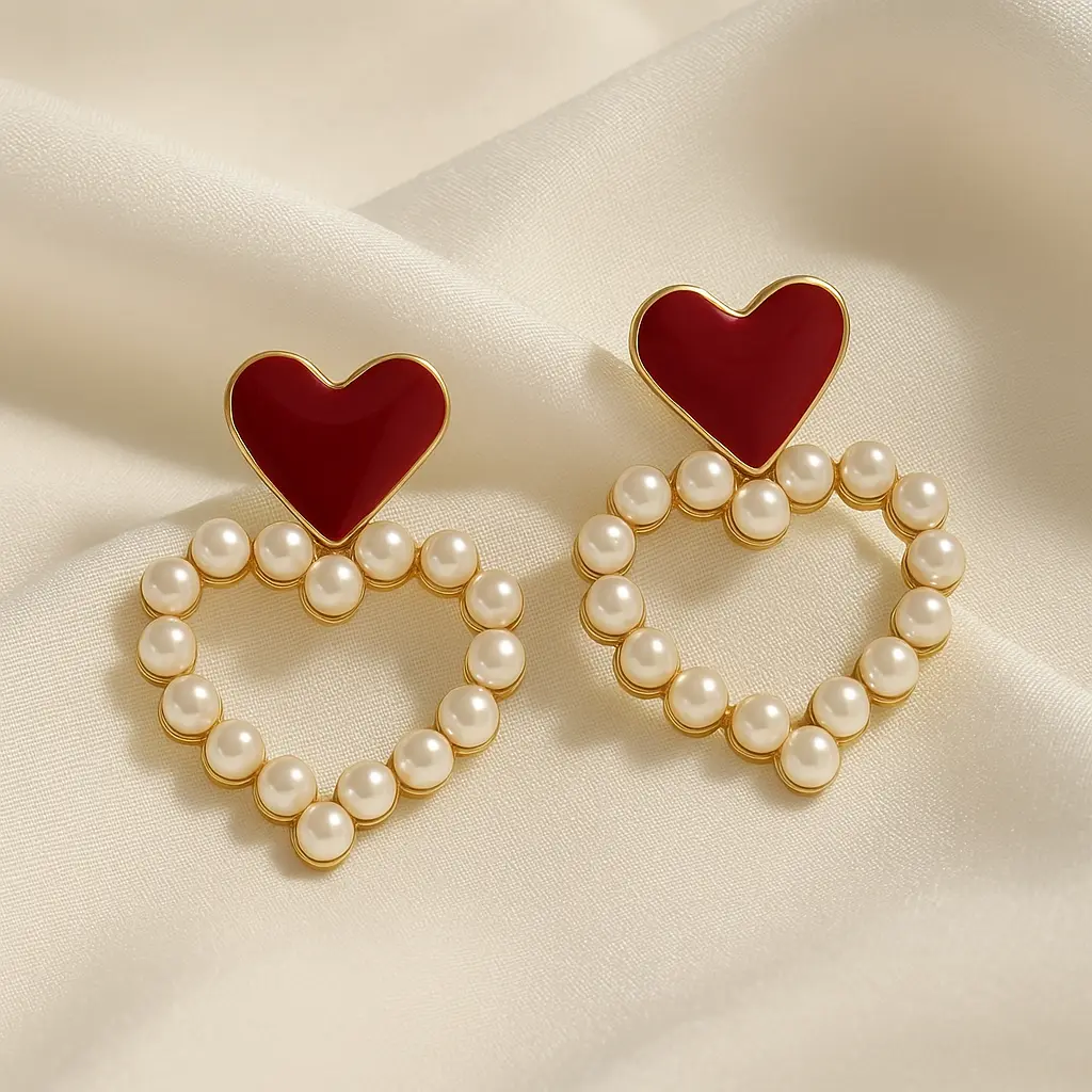Burgundy Heart Earrings with Pearls.webp