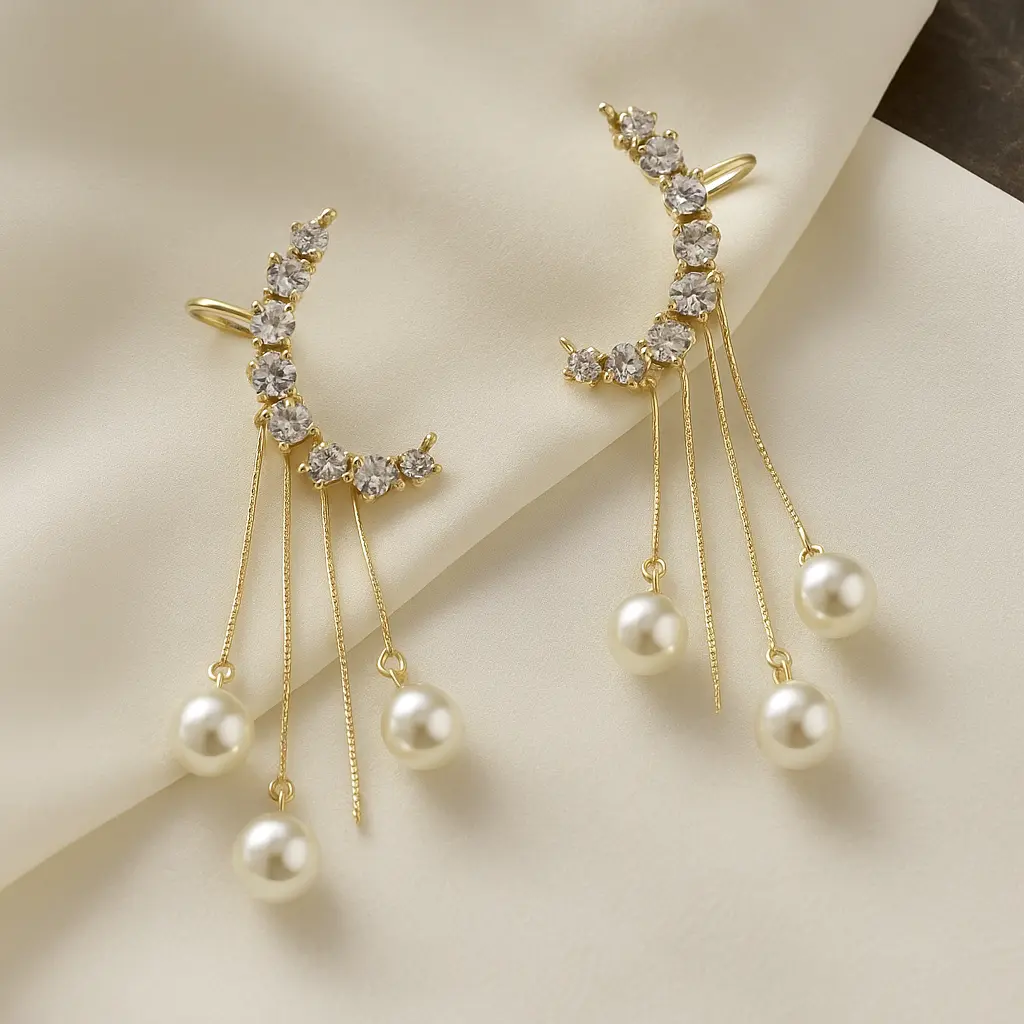 Dazzling Gold Ear Cuffs with Pearls.webp