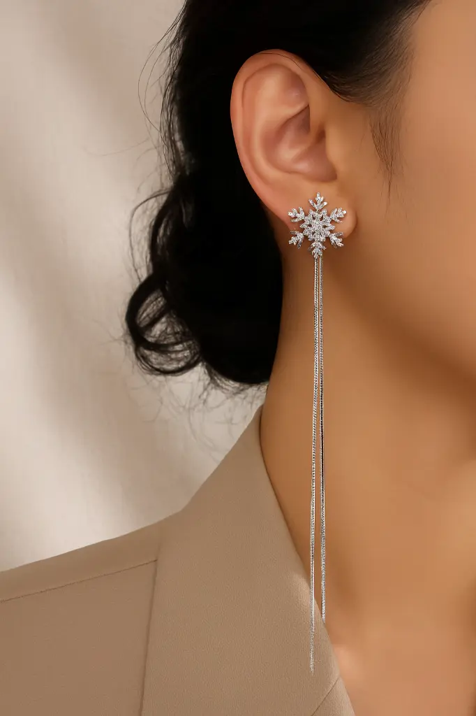Silver Snowflake Earring in Focus.webp