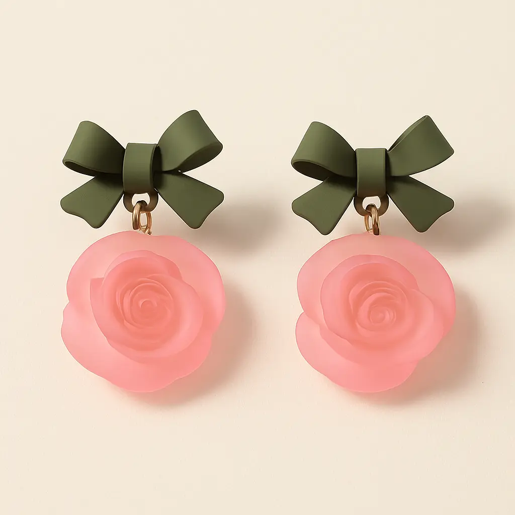 Matte Olive Bows with Pink Roses - Copy.webp