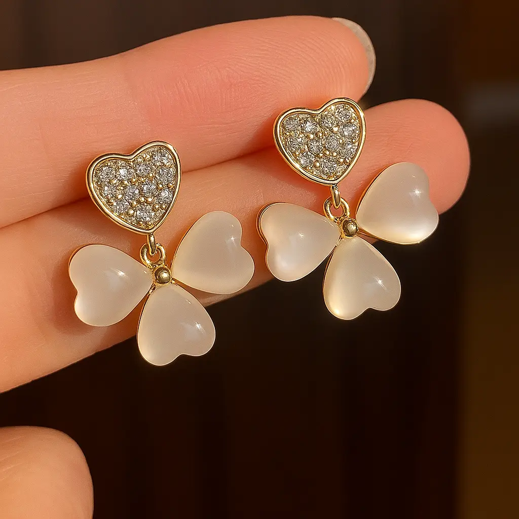 Gold Earrings with Butterfly Pendant.webp