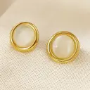 Chunky Gold Plated Bezel Stud Earrings with White Cat Eye Stone