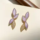 Shimmering Lilac Enamel Leaf & Pave Zirconia Dangle Earrings