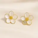 Delicate Pave CZ Bow & White Enamel Flower Drop Earrings