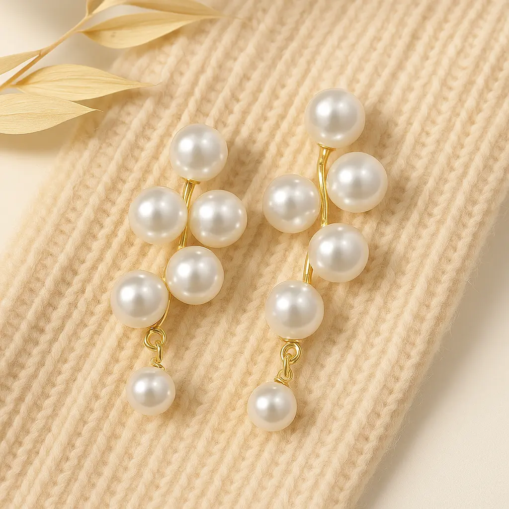[KE31] Elegance Cascade Gold-Plated Pearl Drop Earrings