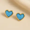 Azure Glow Heart-Shaped Gold Stud Earrings