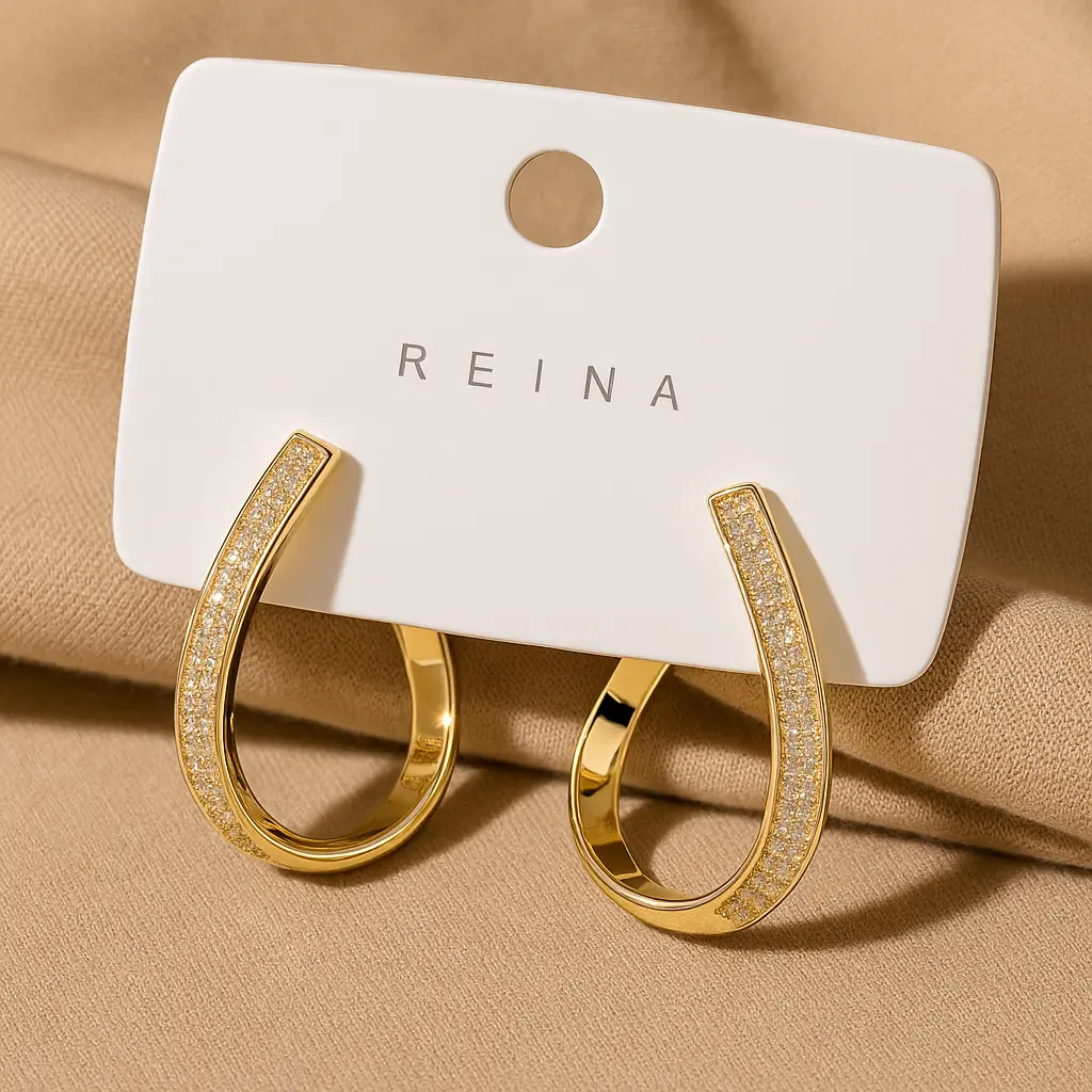 [KE36] Dazzling Pave Zirconia Teardrop Hoop Earrings - Chunky Gold Finish