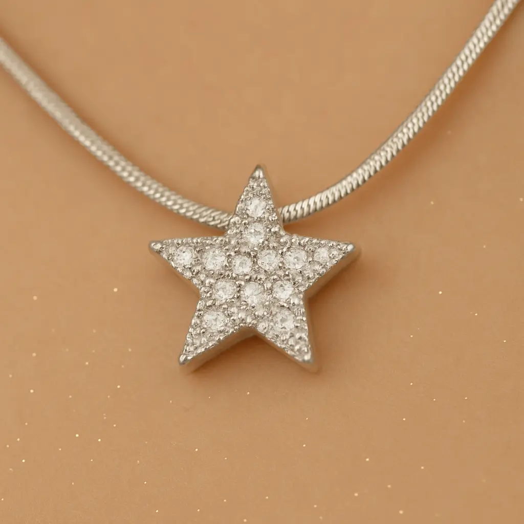 [KE38] Dazzling Pave Zirconia Star Pendant Necklace on Snake Chain
