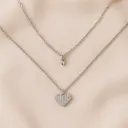 Two-Layered Love Charm Necklace with CZ Micro Pave Heart Drop