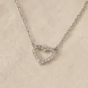 Dainty Pave Zirconia Open Heart Pendant Necklace (Silver Tone)