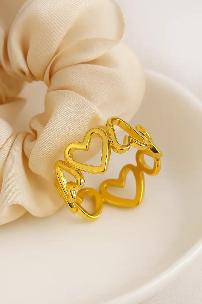 [KE43] Minimalist Gold Heart Chain Ring - Adjustable Open Band