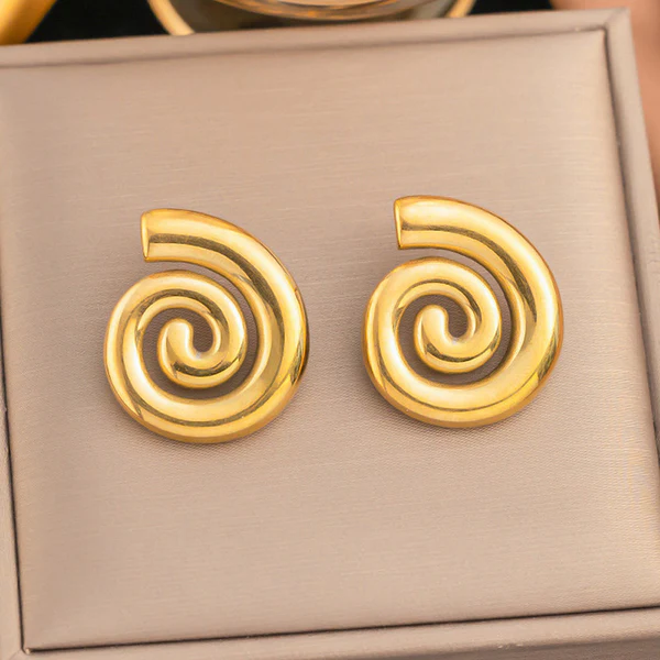 [AT4] Chunky Gold Spiral Stud Earrings - Modern Swirl Statement Jewelry