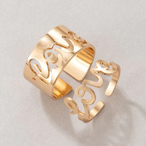 [AT6] Adjustable Gold "Love" Cutout Ring Set