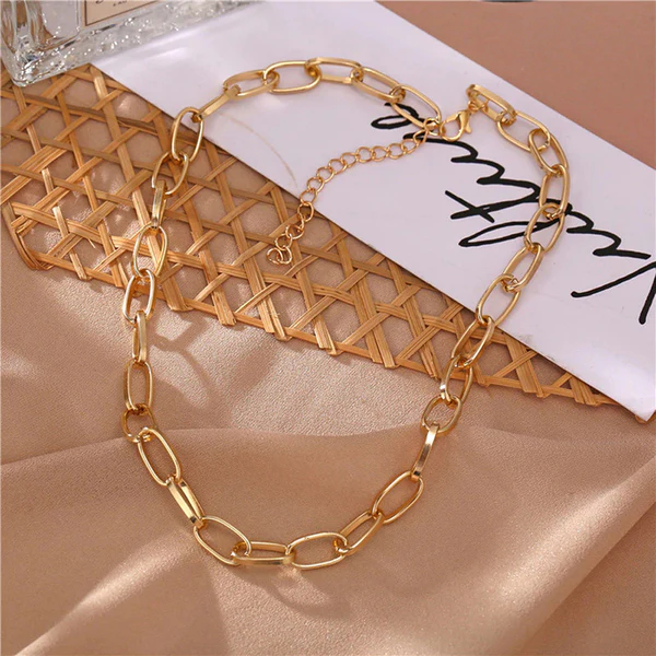 [AT7] Chunky Gold Link Chain Necklace - Bold Statement Choker