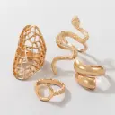 4-Piece Gold Statement Ring Set - Snake, Cage & Minimalist Adjustable Bands