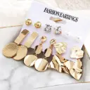 6-Pair Gold Assorted Earring Set - Studs & Statement Drops Multipack