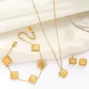 3-Piece Gold Floral Clover Jewelry Set - Necklace, Bracelet & Stud Earrings