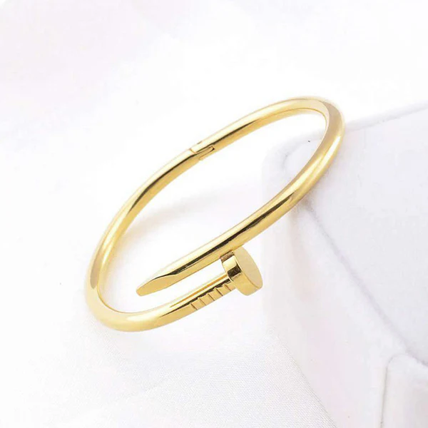 [AT26] Chic Gold Nail Bangle Bracelet - Modern Industrial Statement Cuff