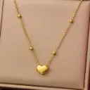 Dainty Gold Puffed Heart Pendant Necklace on Beaded Satellite Chain