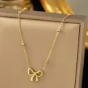 Dainty Gold Puffed Bow Pendant Necklace on Beaded Satellite Chain