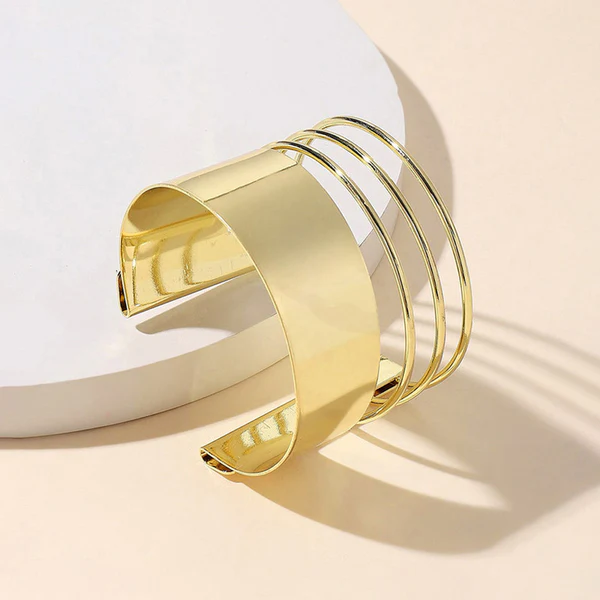 [AT38] Asymmetric Gold Wide Cuff Bracelet - Modern Statement Multi-Band Bangle
