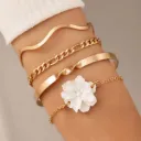 4-Layer Gold Bracelet Set for Women Chain, Twist & Flower Charm