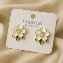 White Flower Stud Earrings for Women | Gold Plated Enamel Floral Design