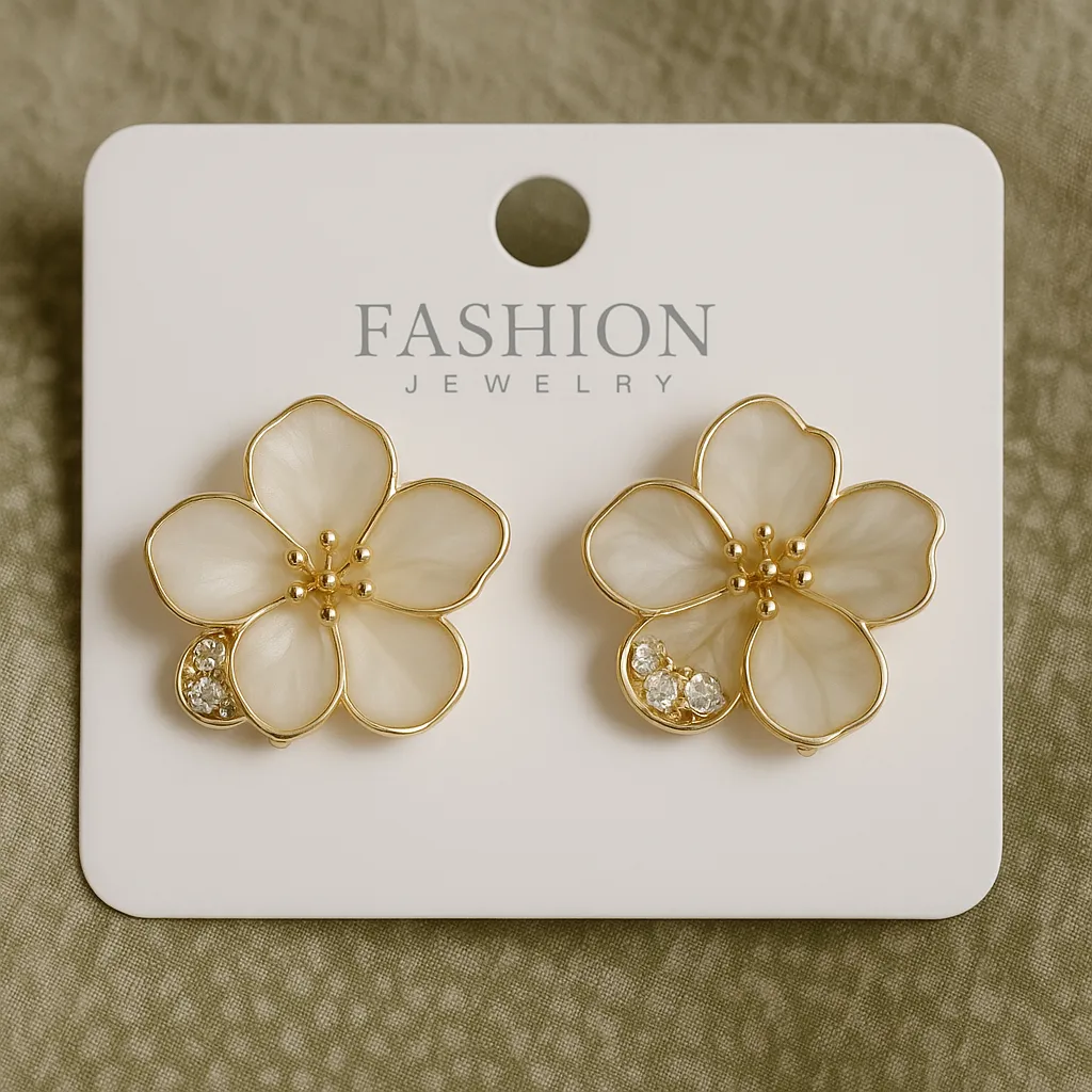 [KE51] White Floral Stud Earrings for Women | Gold Plated Mother-of-Pearl Design