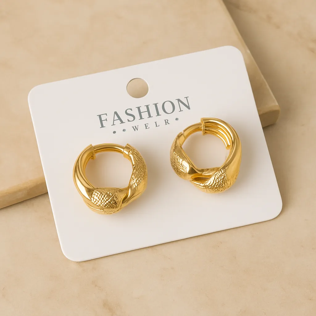 [KE52] Textured Twist Gold Hoop Earrings for Women | Daily Wear Lightweight Hoops