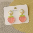 Pearl & Peach Charm Earrings | Trendy Korean Fashion Fruit Earrings