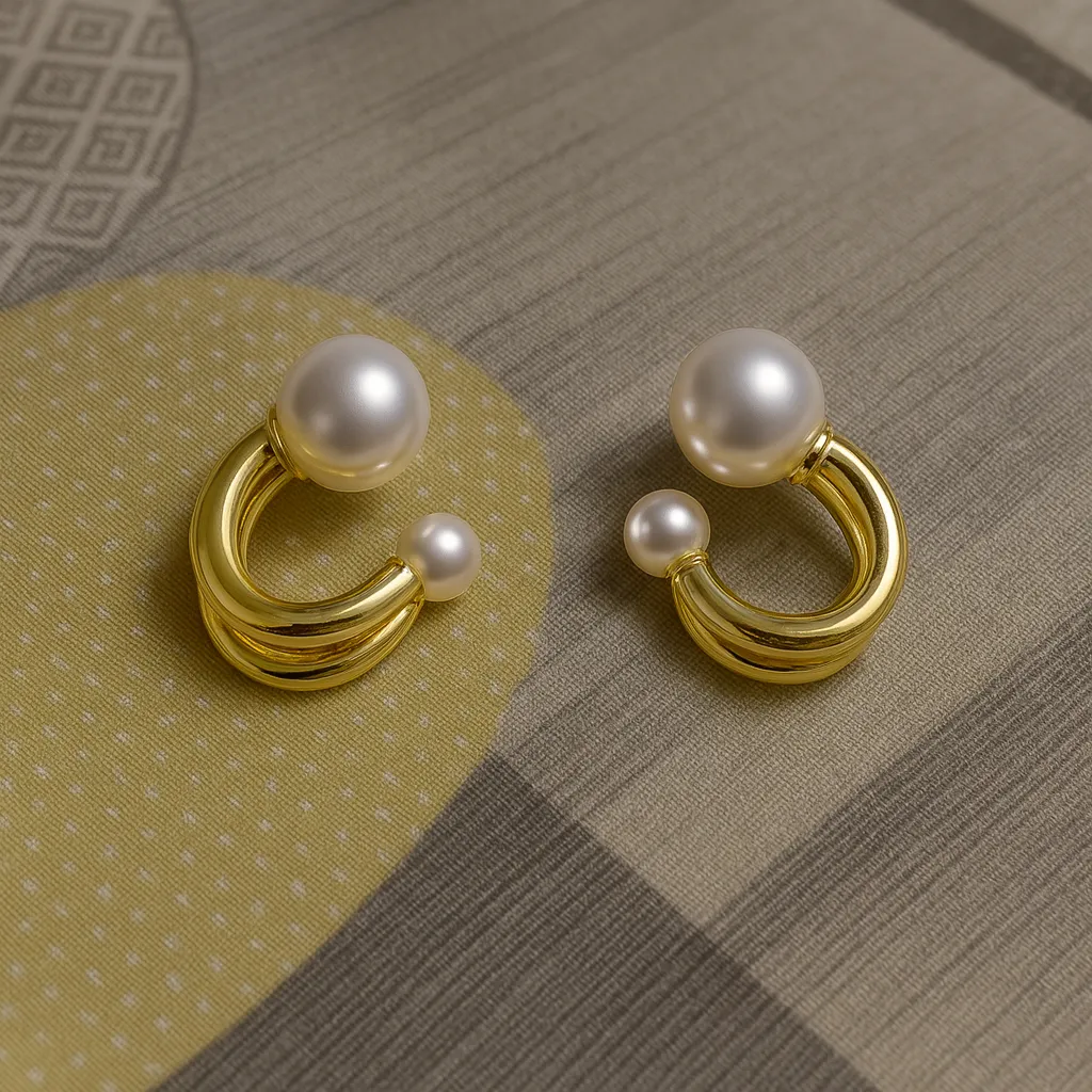 [KE54] Dual Pearl Gold Hoop Earrings for Women | Korean Style Minimal Jewelry