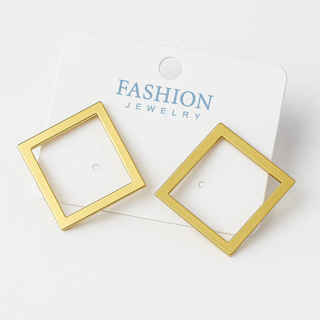 [AT62] Gold Square Frame Earrings for Women | Minimal Geometric Statement Jewelry