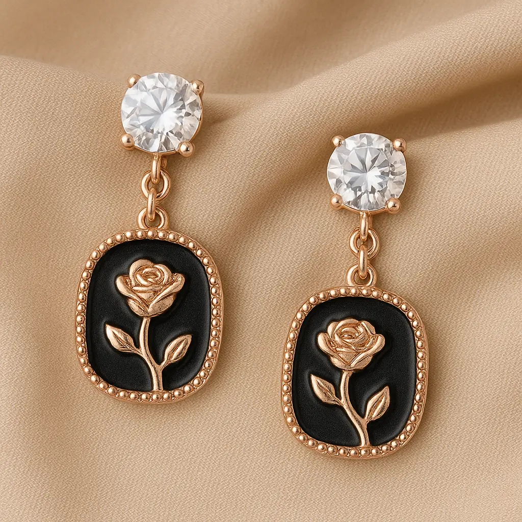 Rose Bloom Lilac Drop Earrings | Rose Gold & Crystal Studs 