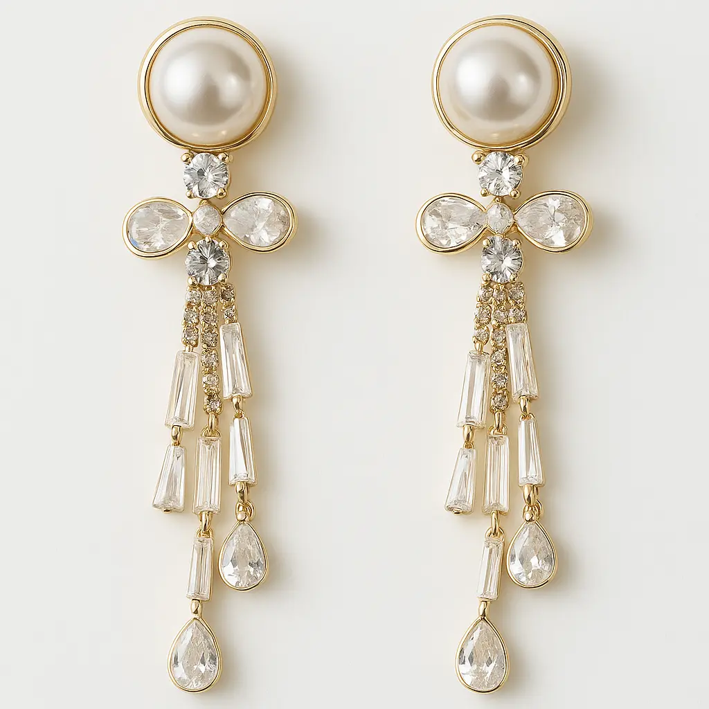 Elegant Pearl & Crystal Drop Earrings | Statement Danglers