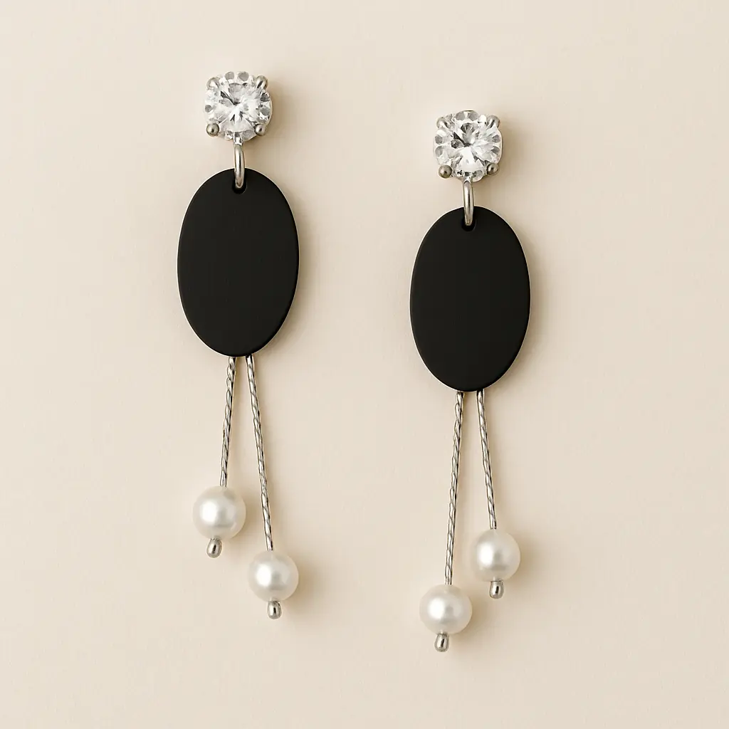 Minimalist Black and Pearl Drop Earring | Modern Western Dangler