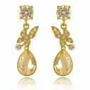 Gold Plated Butterfly Drop Earrings with White Stone