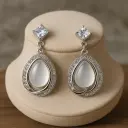 Silver-Plated Teardrop Dangler Earrings with White Stone