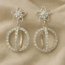 Silver Star Hoop Drop Earrings with Crystals