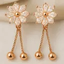 Rose Gold Floral Drop Earrings – Dual Chain Dangler