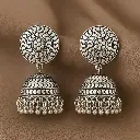 Oxidised Silver Dome Jhumka Earrings with Spiral Design