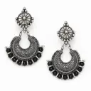 Oxidised Silver Afghani Chandbali Earrings with Black Beads