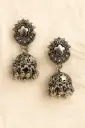 Antique Oxidised Silver Floral Jhumka Earrings with Ghungroo