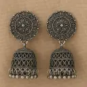 Oxidised Silver Antique Round Top Jhumka Earrings