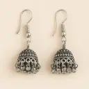 Small Oxidised Silver Jhumka Earrings with Hook for Daily Wear