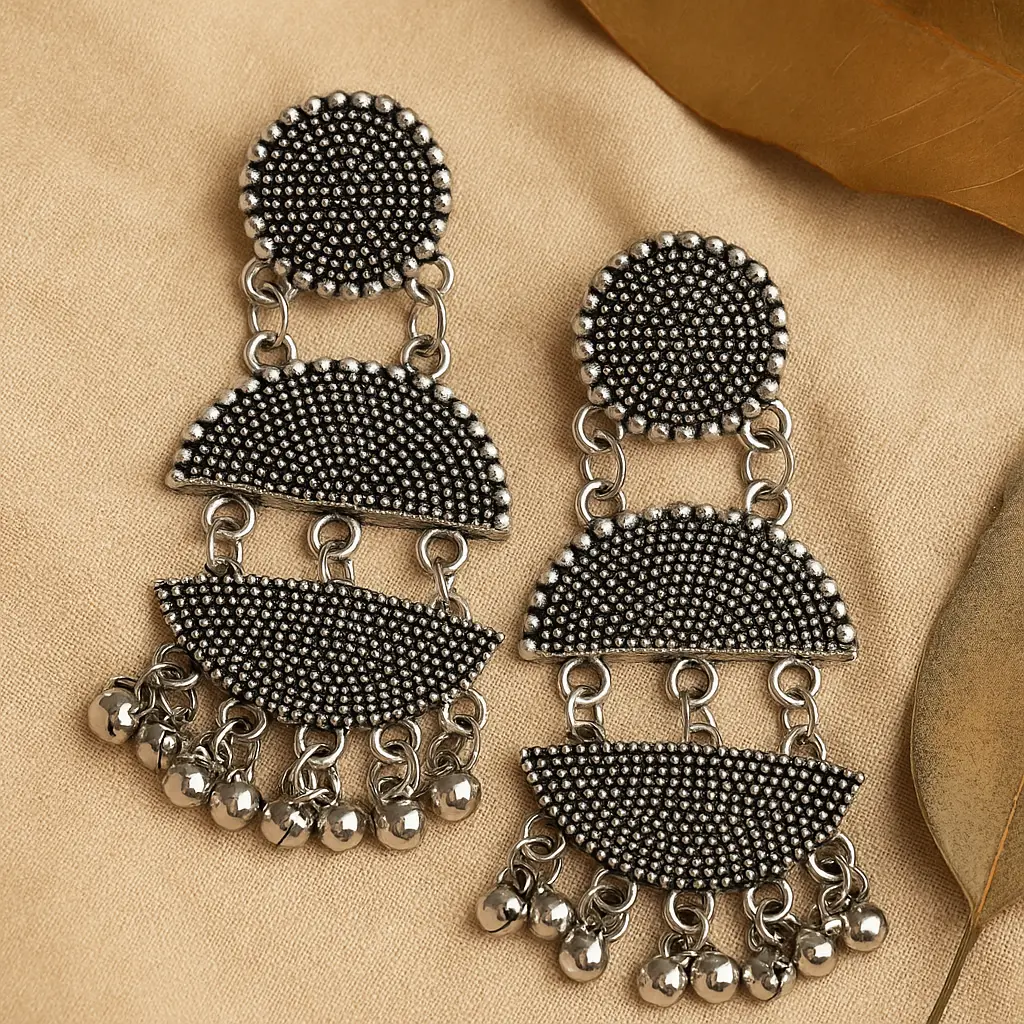 Oxidised Tribal Layered Dangler Earrings with Ghungroo
