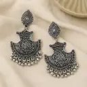 Oxidised Silver Crescent Tribal Earrings with Ghungroo Drops
