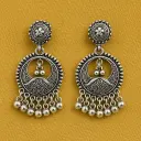 Oxidised Silver Floral Round Earrings with Hanging Ghungroo Charms