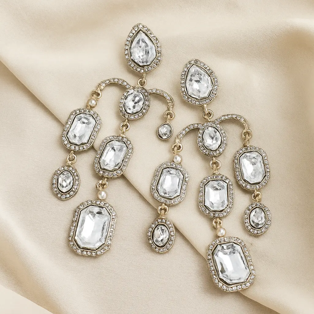 Crystal Cascade Kundan Drop Earrings