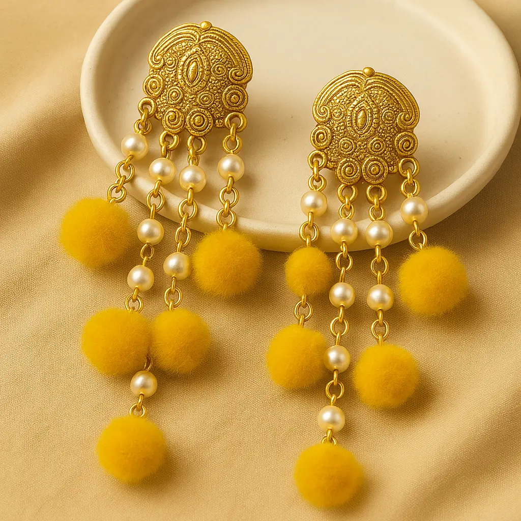 Haldi Tassel Bliss Earrings—Yellow Pom-Pearl Edition